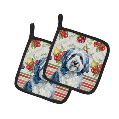 Blue and White Old English Sheepdog Vegetables Pair of Pot Holders