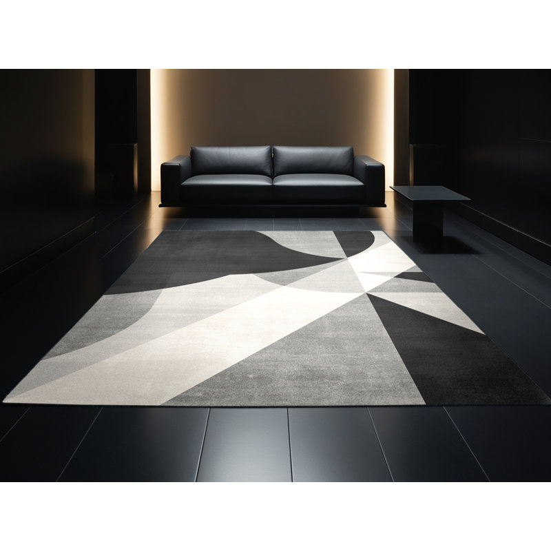Tapis gris moelleux moelleux à motif abstrait moderne et contemporain Eatman, 2 x 5