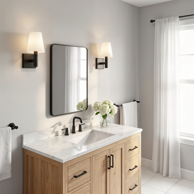 Thomas O'Brien Beckham Classic Bathroom Bedroom Wall Fixture In Aged Iron Finish With Milk Shade, 10.625" H x 5.5" W x 7" D