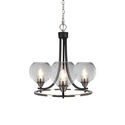 Lustre 3 lumières Paramount illustré en noir mat et finition nickel brossé avec verre à bulles de 5,75 po