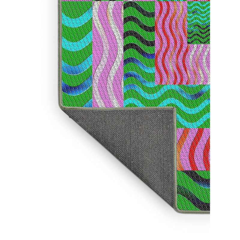 Tapis vert mer/rose à motifs, Rectangle 8 pi x 10 pi