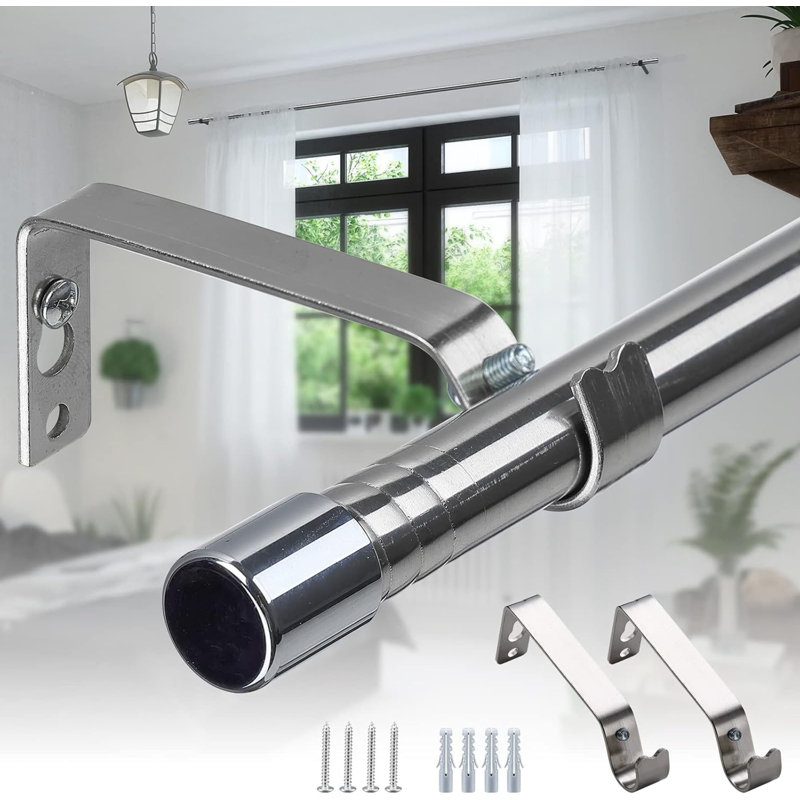 Curtain Poles 76-116 Cm For Windows, Curtain Pole Set With Brackets, Silver