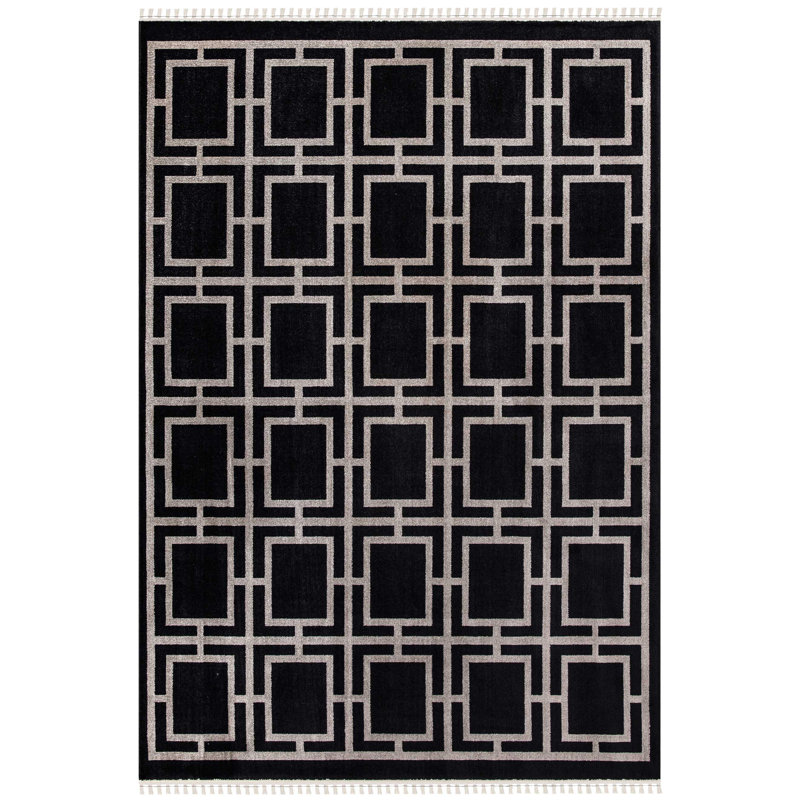 Tapis noir en polyester tissé à la machine Jarmall, Rectangle 2 pi 7 po x 5 pi