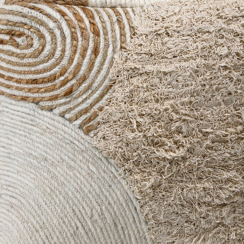 Krishon Handwoven Wool, Jute & Cotton Pouf, Ivory/Natural