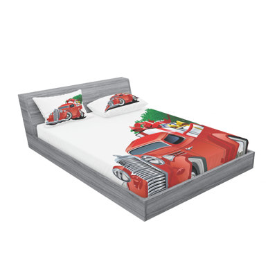 American Truck with Large Xmas Tree and Gift Boxes Pickup Retro Vehicle Sheet Set -  Ambesonne, bswpil_24124_full
