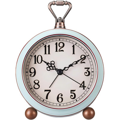 4.5" Battery Operated Antique Retro Analog Metal Alarm Clock, Silent Bedside Desk Clock, Wall-Hanging Vintage Clock(Vintage Green)