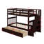 Lit superposé simple au-dessus de simple avec escalier et trois tiroirs de rangement, structure de lit superposé en bois franc pour escalier-1213955416