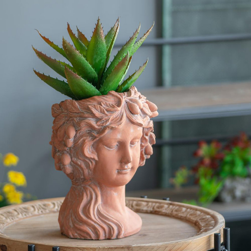 Head Bust Planter For Home, Garden Decor, Brown