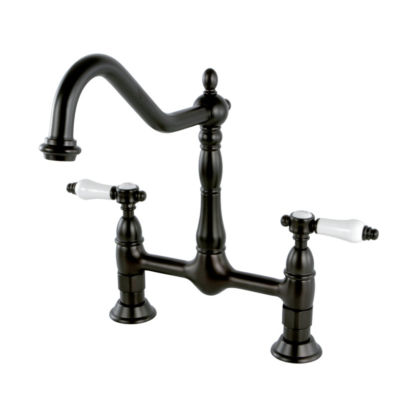 Robinet de cuisine à deux poignées et fixation sur le comptoir à deux trous Kingston Brass, Bronze frotté à l'huile
