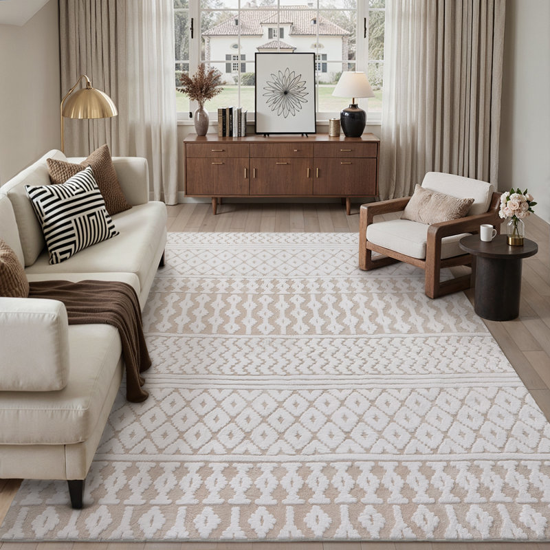 Tapis en velours de coton Bohemian, Rectangulaire 8 pi x 10 pi, Beige