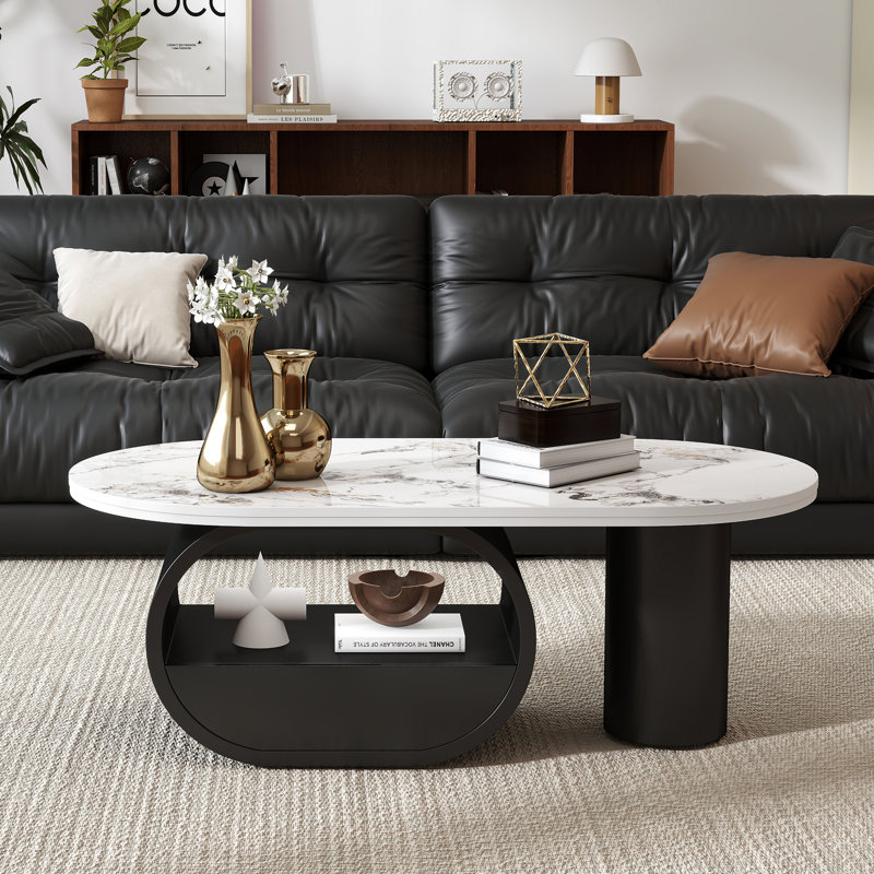 Solid Coffee Table with Storage, White/Black