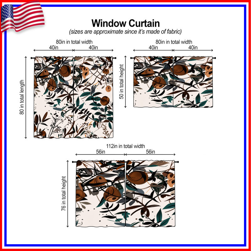 Rideaux obscurcissant à motif floral Botanical - 2 panneaux, 40 po x 80 po - 2 panneaux, Obscurcissement de chambre