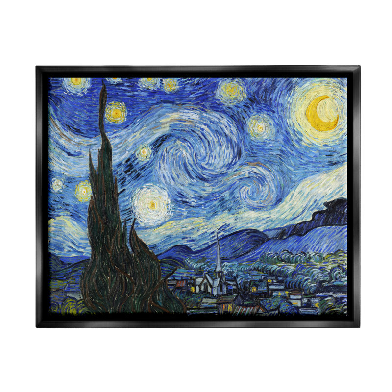 Van Gogh Starry Night Post Impressionist, impression sur toile par Vincent Van Gogh, Cadre flottant noir de jais