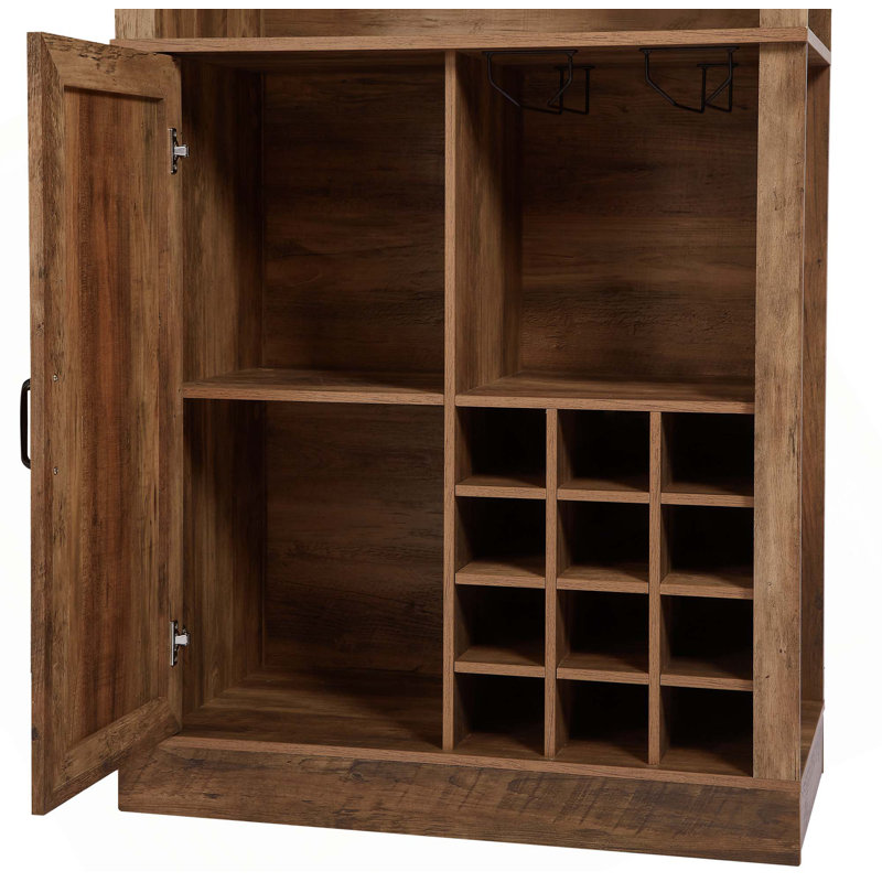Grande armoire à vin de 76 po avec compartiments carrés et tablettes pour micro-ondes