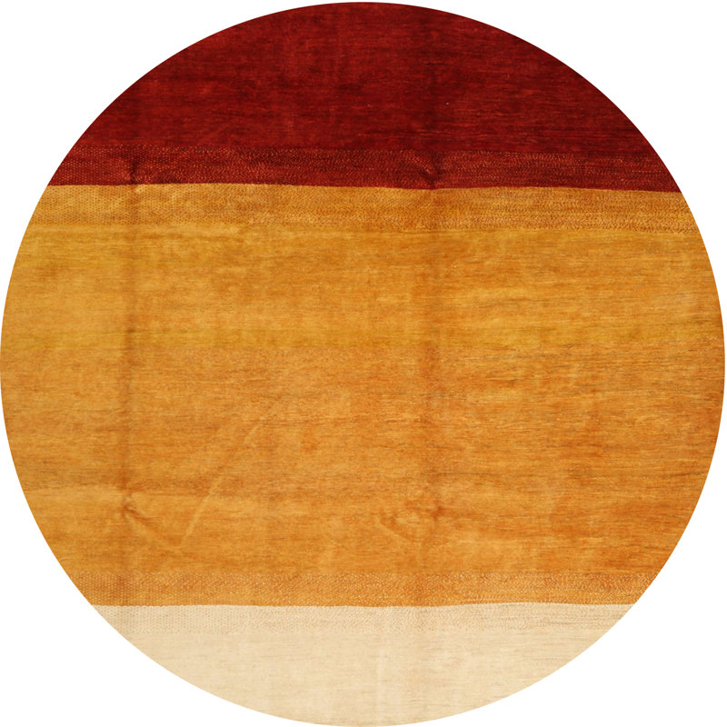 Tapis de zone jaune/rouge/beige contemporaine, Rond 8 pi