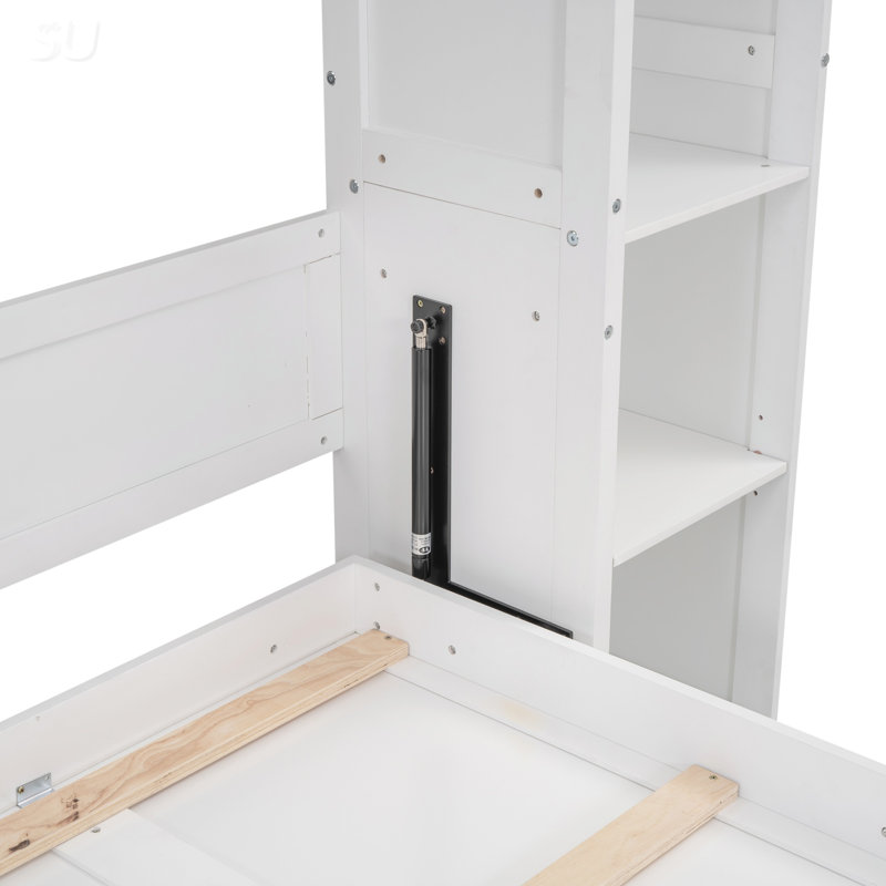 Lit escamotable double pleine grandeur avec tablettes, Lit double, Blanc