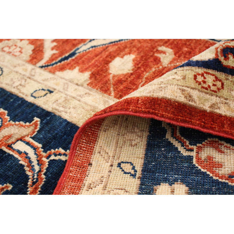 Tapis décoratif en laine de conception unique 8 pi x 9 pi 10 po noué à la main new age ushak