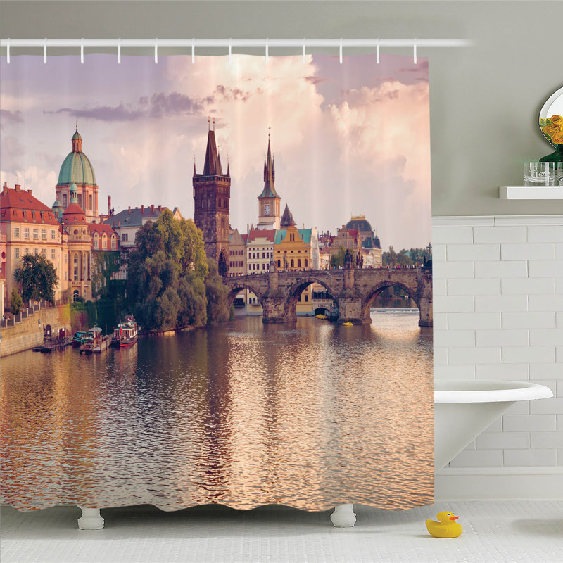 Ensemble de rideau de douche prague river et bridge Tamekia, H 75 po x l 69 po