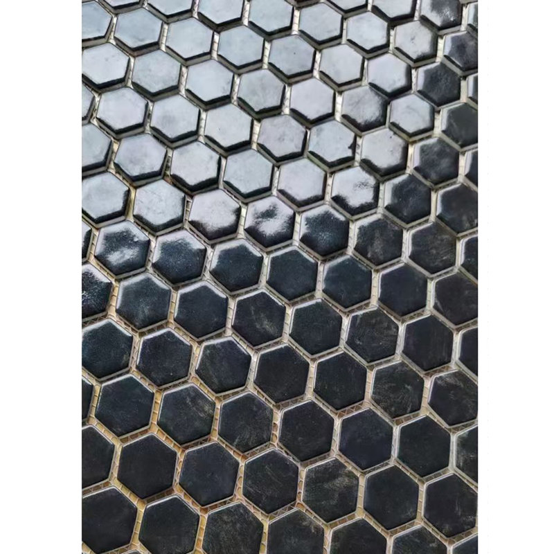 Monet Black 11"x12" Glossy Porcelain Hexagonal Mosaic Floor and Wall Tile