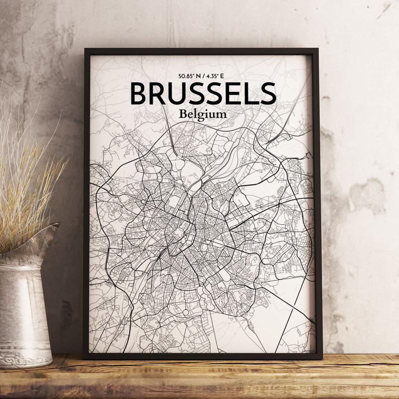 Brussels City Map - No Frame Print, 60.2cm H x 27.9cm W x 0.1cm D, Grey