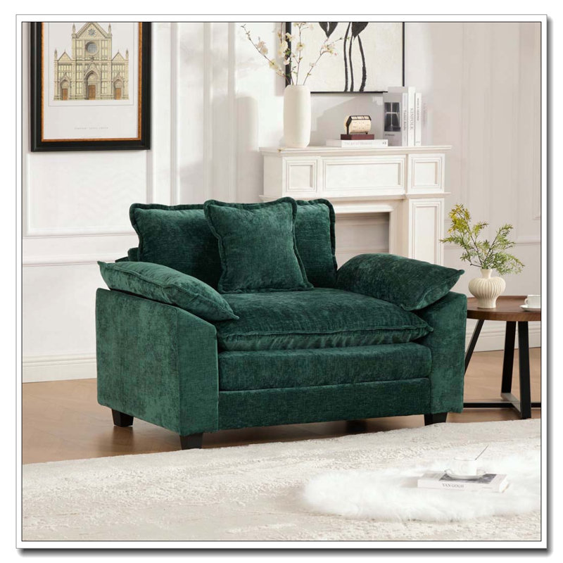 Fauteuil chenille en tissu, coussin d'assise rembourré à double couche, Vert