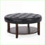 Repose-pieds rond contemporain en similicuir capitonné avec tablette ouverte | 32 po | Salon | Similicuir | Noir-1249398386-1249398384