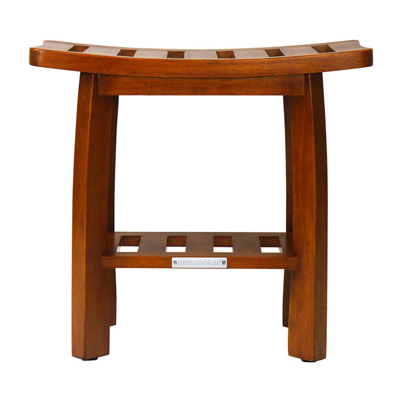Teak Wood Curved Spa Shower Bench with Storage, Modern Compact Design