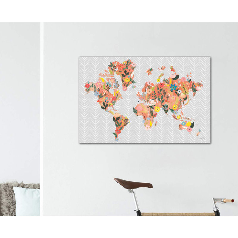 «Wild Garden World Gray» par Laura Marshall - impression d'art graphique, H 26 po x l 18 po x 1,5 po, Toile tendue