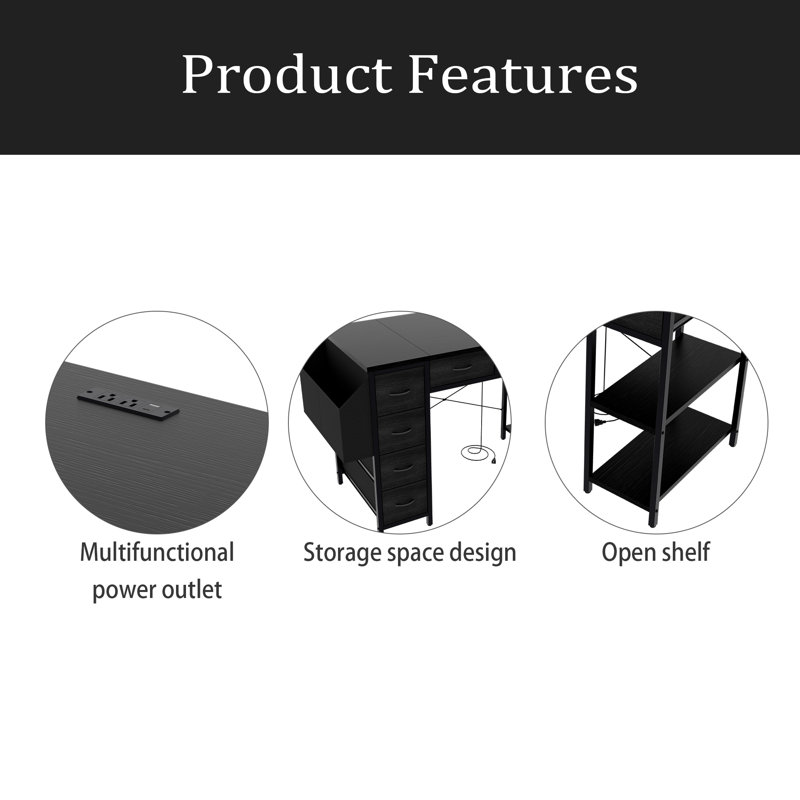 47" Computer Desk With Power Outlet,Writing Desk With 7 Fabric Drawers,Vanity Table Drawers And Large Side Pocket