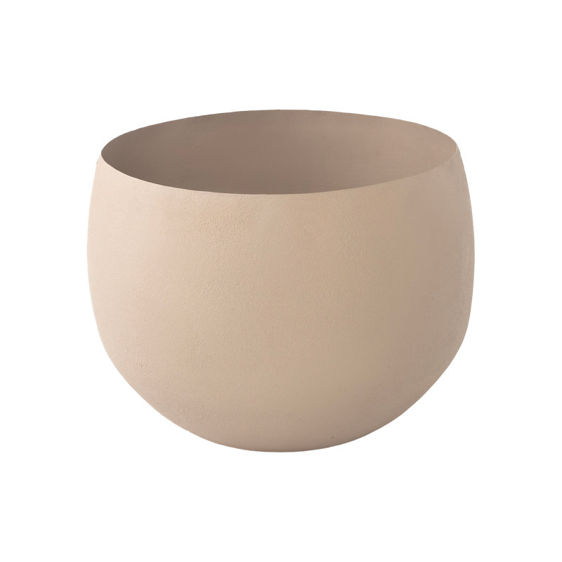 Handmade Eden Round Indoor / Outdoor Metal Planter with drainage, Medium, Beige