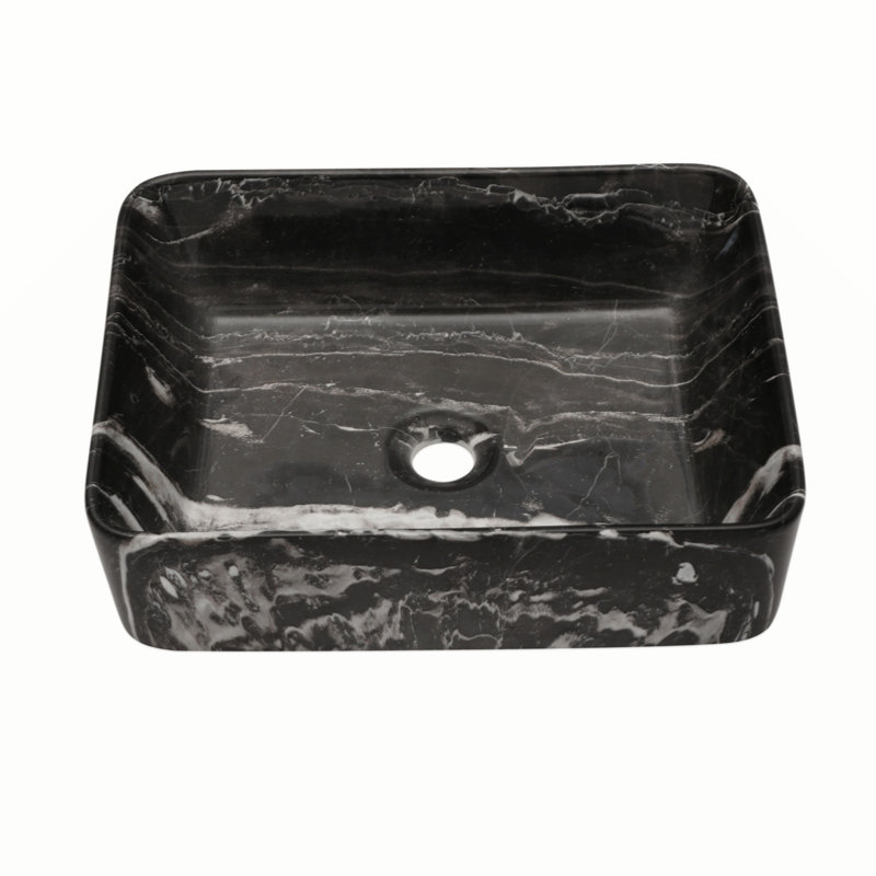 19" x 15" Black and Gray Marble Pattern Ceramic Rectangular Vessel Sink