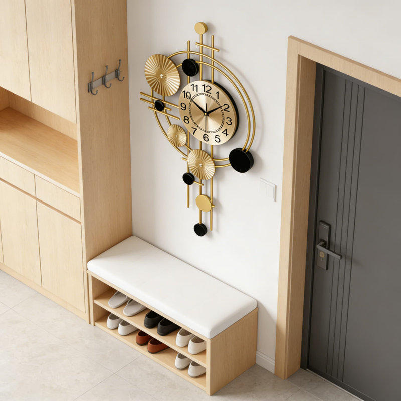 Grande horloge murale silencieuse pour le salon et la chambre à coucher, décoration murale ronde moderne surdimensionnée avec mouvement à quartz, cadre en métal à piles