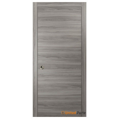 Porte française coulissante avec | Planum 0010 frêne gingembre | Kit de garniture de quincaillerie de rail | Portes robustes intérieures en bois massif pour chambre à coucher