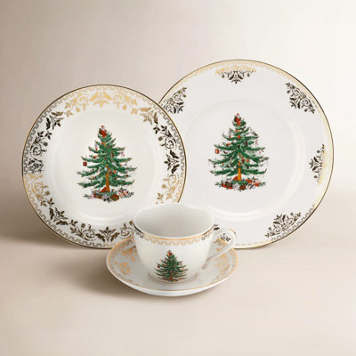Christmas Tree Gold Porcelain Dinnerware Set