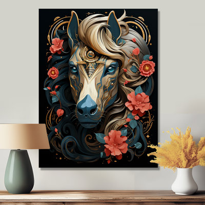 Futur portrait de cheval en fleurs - cheval, art mural, salon