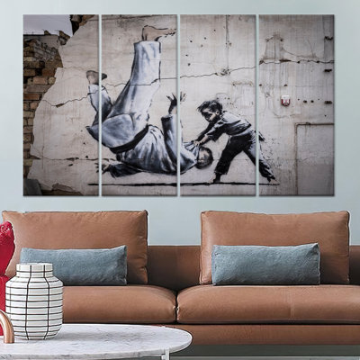 Urban Rebellion: Banksy Judoka Graffiti, reproduction d'art sur toile, toile tendue 4P