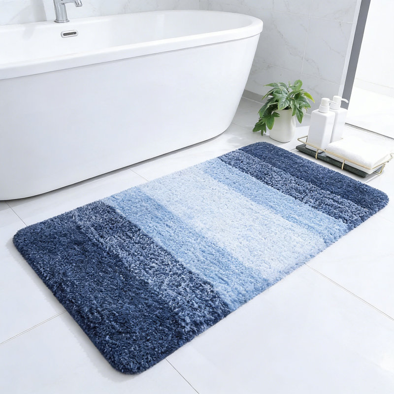 Tapis de salle de bain 36 po x 24 po, microfibre moelleuse très douce, antidérapante, lavable à la machine, bleu marine