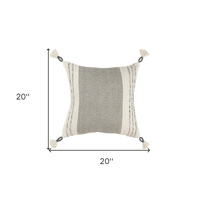 Coussin décoratif en coton à blocs de couleur gris et blanc 20 "avec pampilles