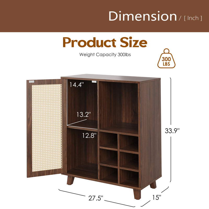 Sideboard Cabinet With Storage, 34 Inch Wine Bar Cabinet With Wine Racks, Buffet Cabinets For Home, Living Room, Walnut