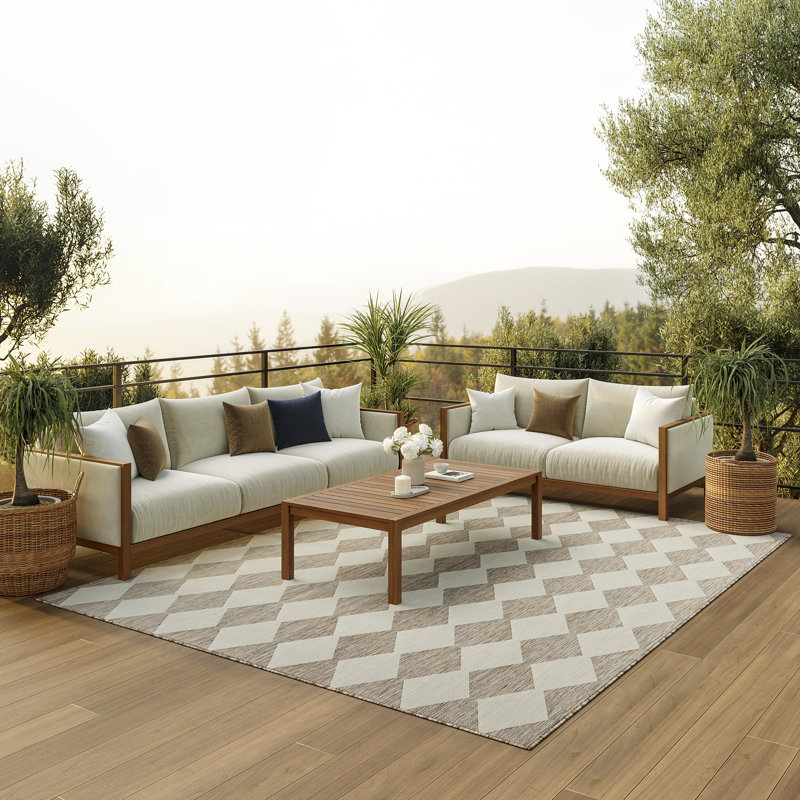 Tapis intérieur / extérieur rectangulaire Positano, Rectangle 9 pi x 12 pi, Beige
