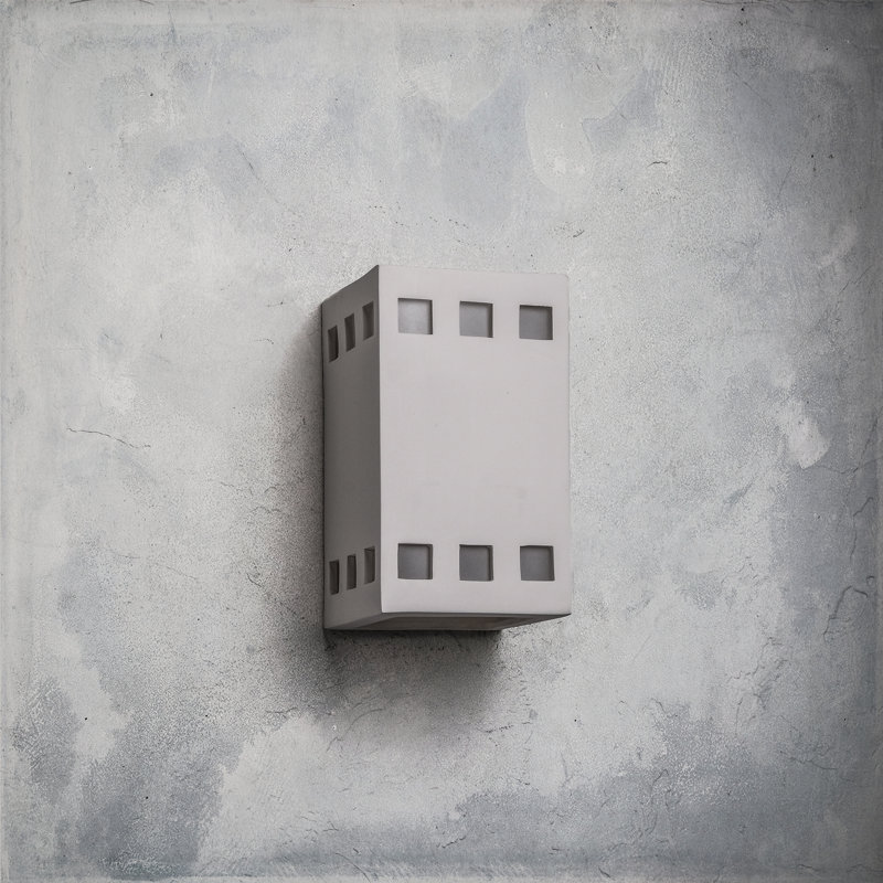 Charleus Flush Mount Ceramic Outdoor Wall Lights, LED Bulb Included, 9.5" H x 5.5" W x 5.5" D, White Bisque