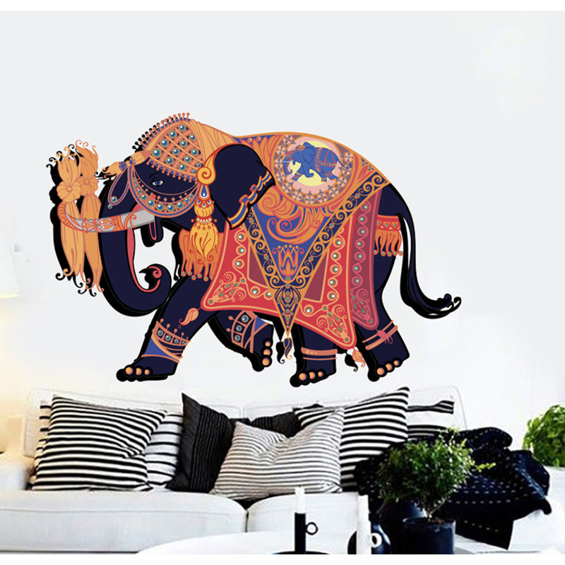 Adhésif décoratif éléphant indien, H 46 po x l 69 po