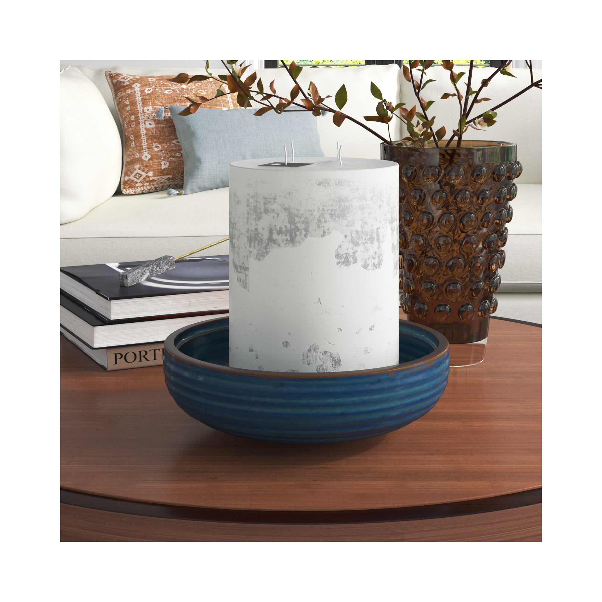Pillar Super Unscented Candle, 11.8" H x 7.5" W x 7.5" D, Linen