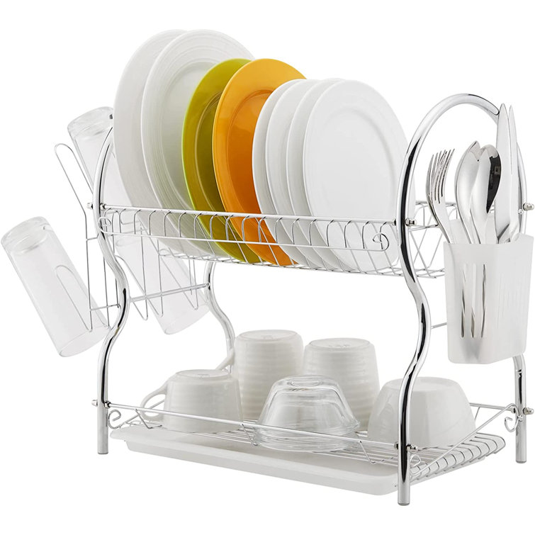 Foldable Dish Drying Rack with Drainboard, Stainless Steel 2 Tier Dish  Drainer R