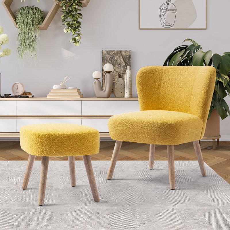 Fauteuil de chambre avec repose-pieds Breann, Mélange de polyester crème
