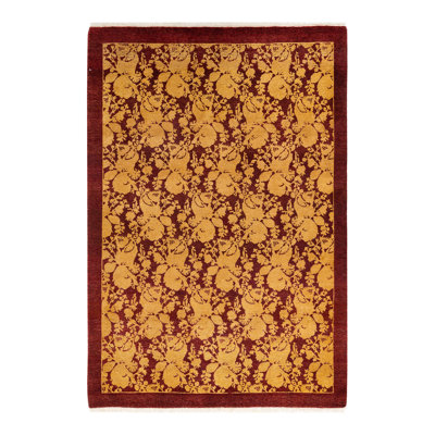 Tapis unique noué à la main rouge de 4 pi 2 po x 6 pi 2 po Keenan