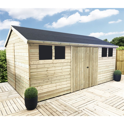 Calena 18 ft. W x 12 ft. D Wood Tongue & Groove Reverse Apex Storage Shed