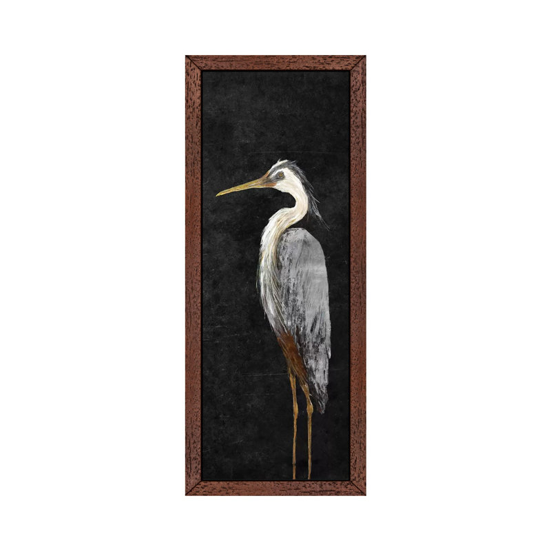 Heron On Black I by Julie Derice - Print on Canvas, Brown Framed, 121.92 cm H x 40.64 cm W