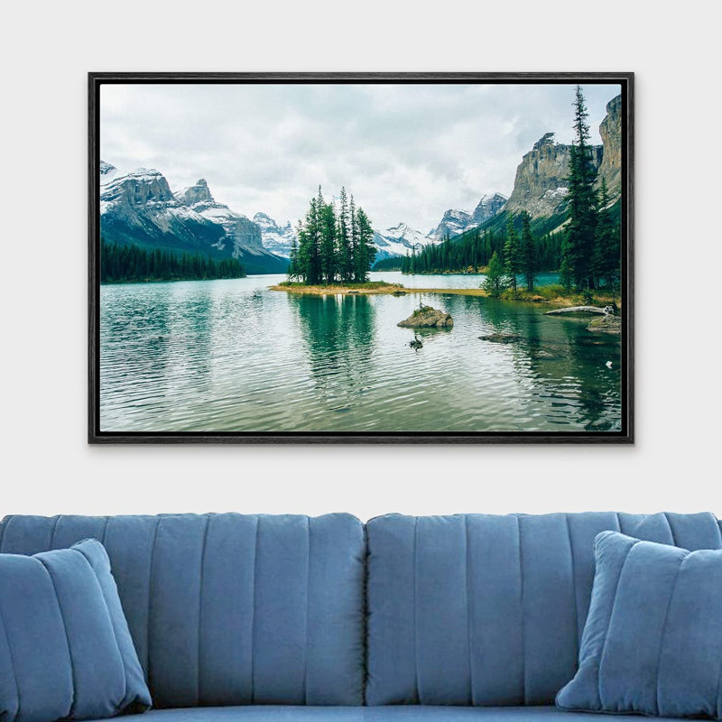 Nature, paysage, hiver, pin, forêt, montagne, lac, H 16 po x l 24 po x P 1,5 po, Cadre noir