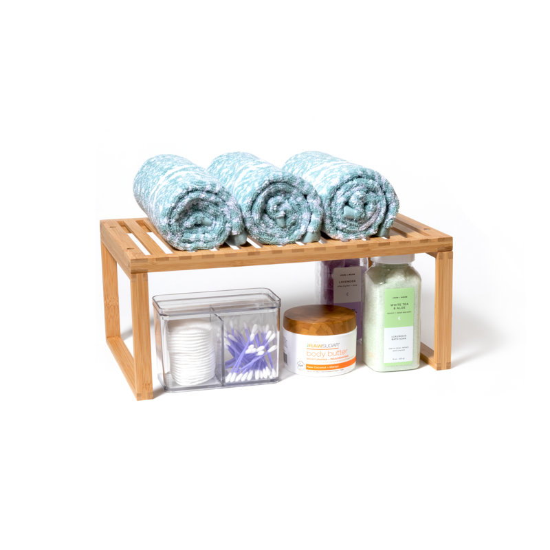 Bamboo Slatted Stackable Kitchen Cabinet Shelf Organizer